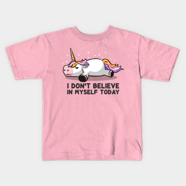 I Don’t Believe In Myself Lazy Unicorn Gift Kids T-Shirt by eduely